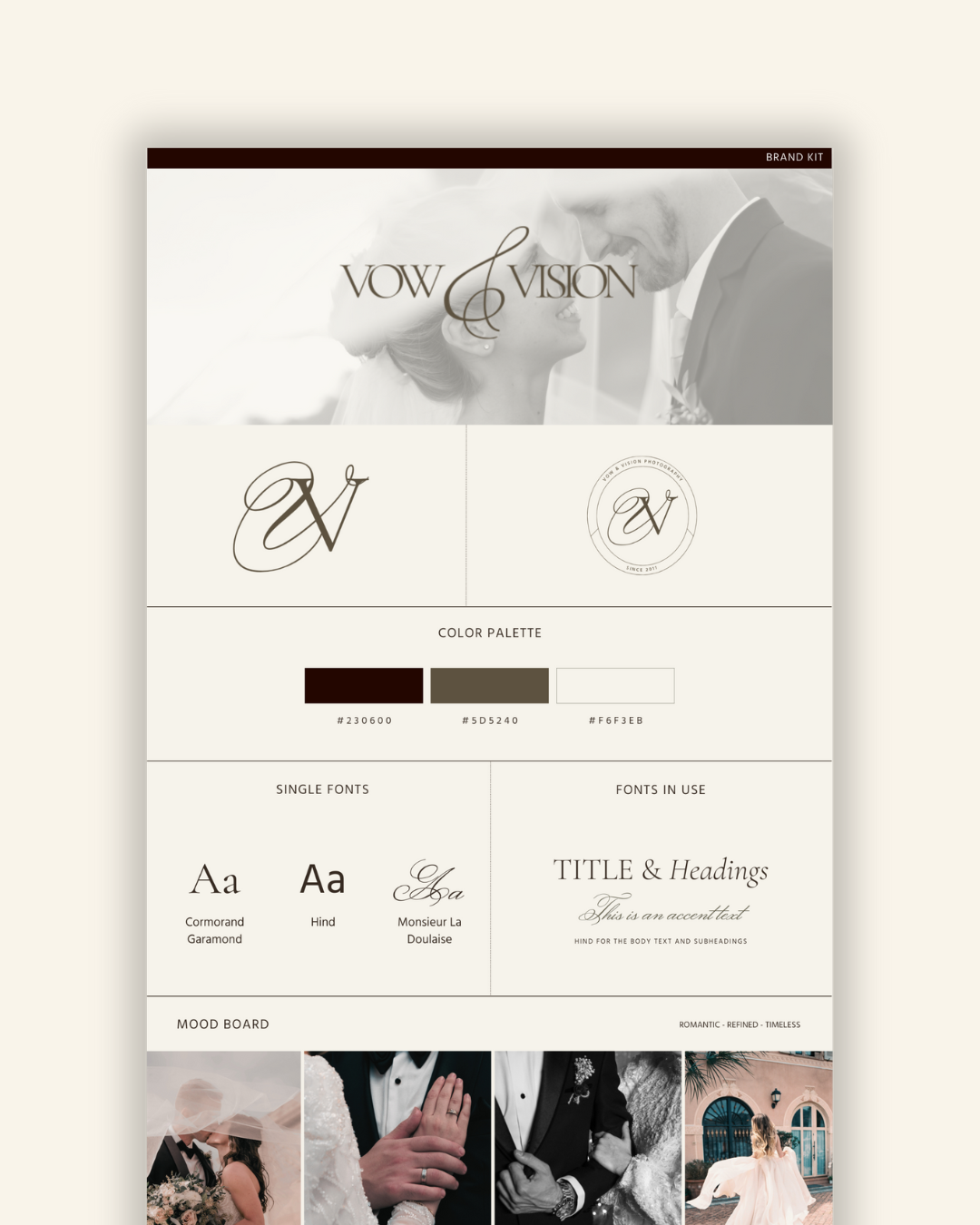 Vow & Vision Brand Kit - Romantic and Refined Branding for Wedding Professionals